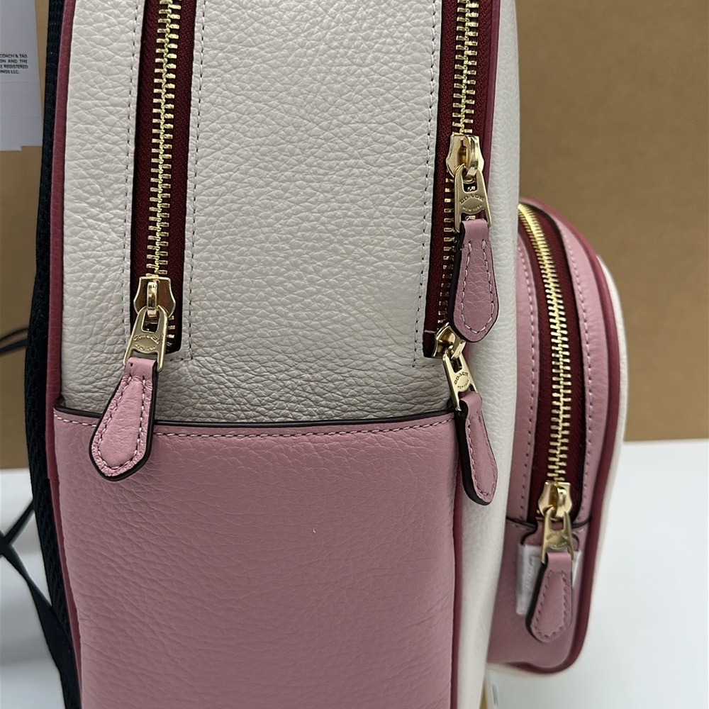 Coach Court Stripe Heart Motif Pebble Leather Chalk White Backpack NWT - Picture 3 of 16